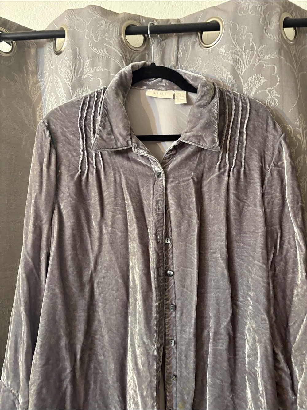 J. Jill Silver Velvet Button-Down Shirt